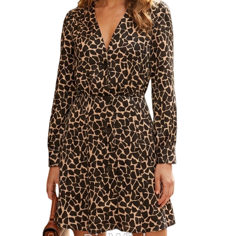 Zara giraffe pattern v-neck dress xs